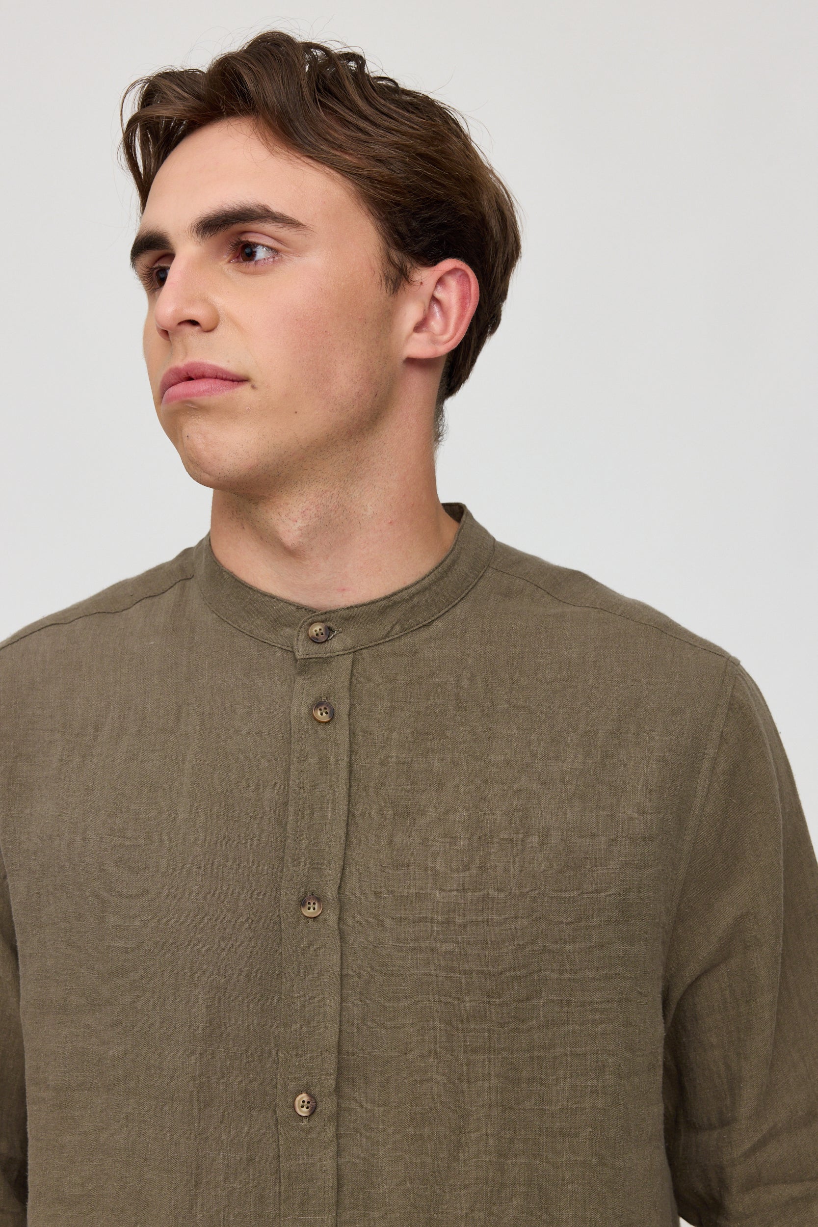 Stand Collar Linen Shirt - Image 15