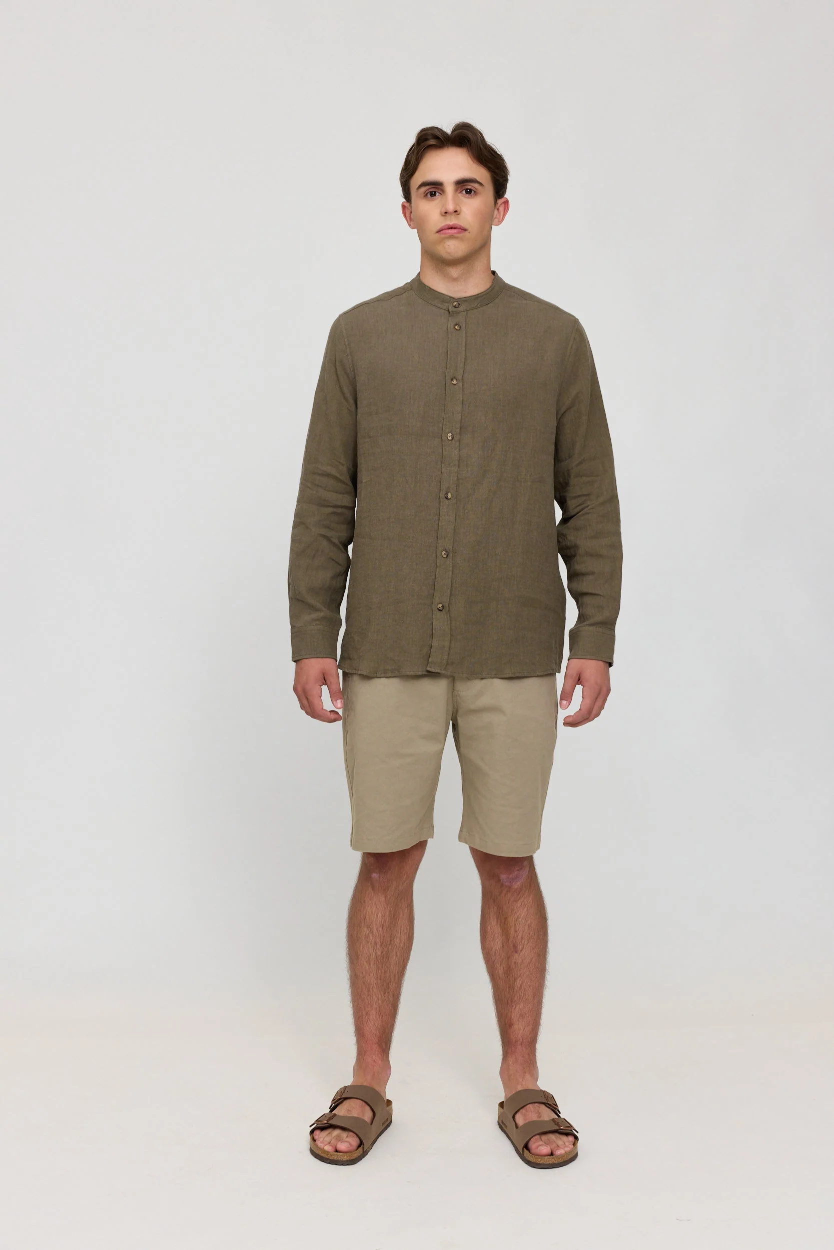 Stand Collar Linen Shirt - Image 16