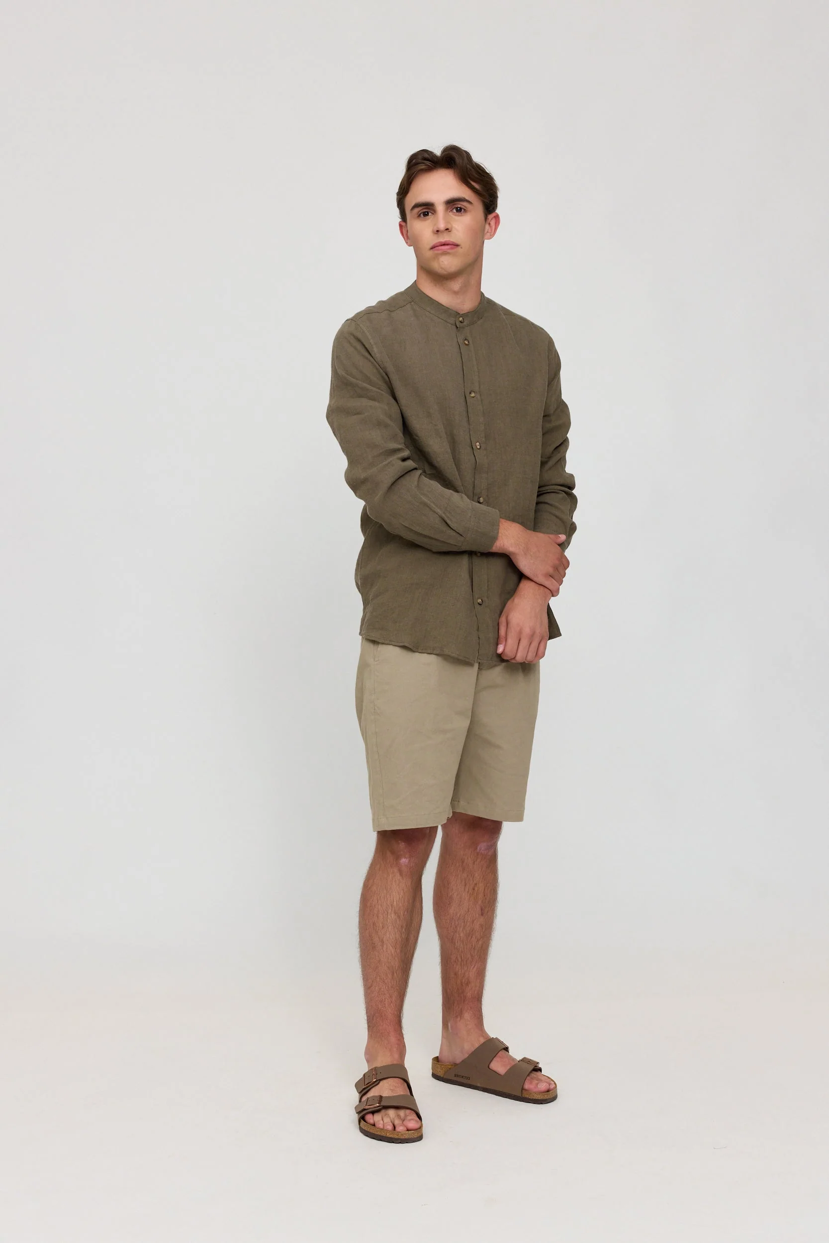 Stand Collar Linen Shirt - Image 17