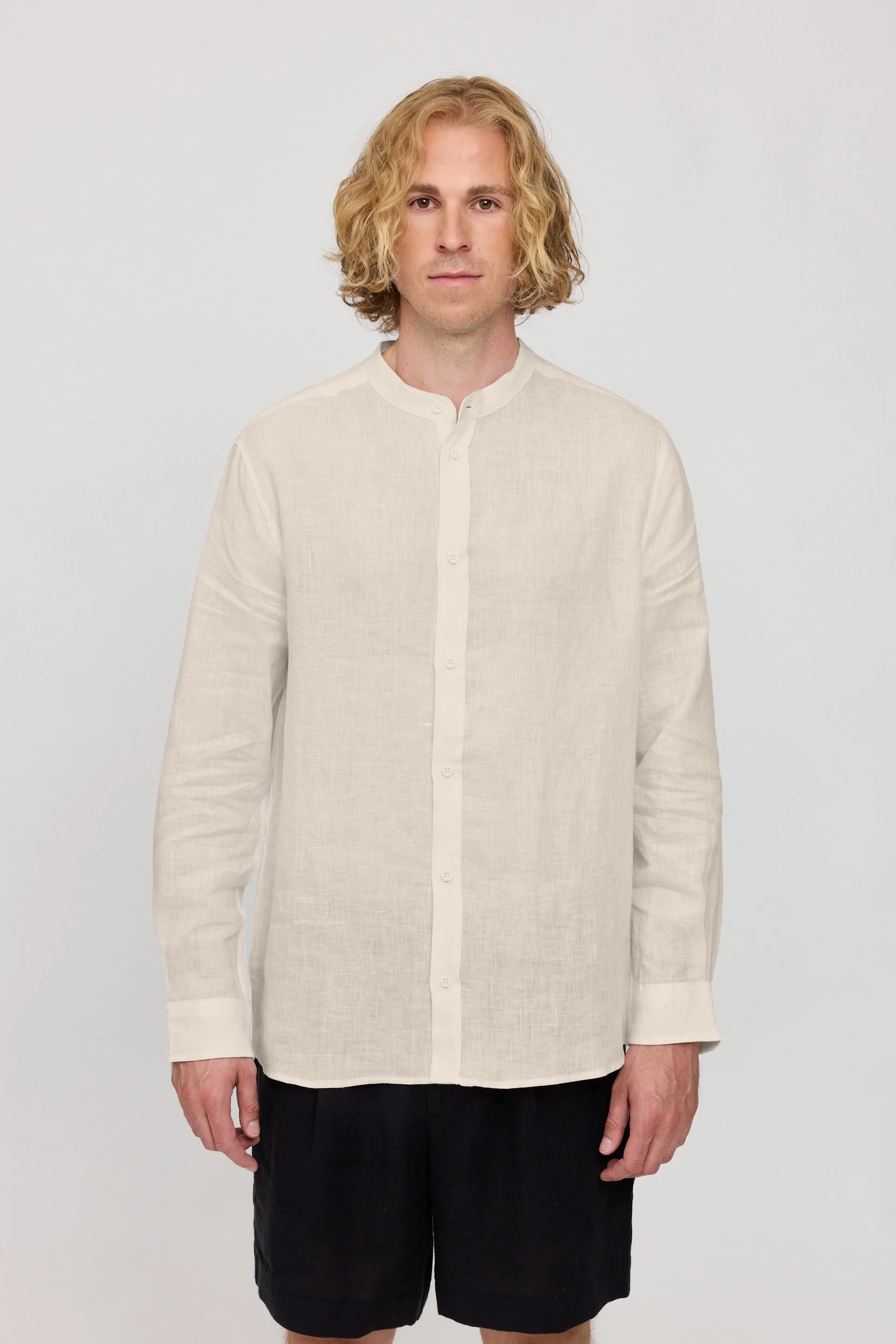 Stand Collar Linen Shirt - Image 19
