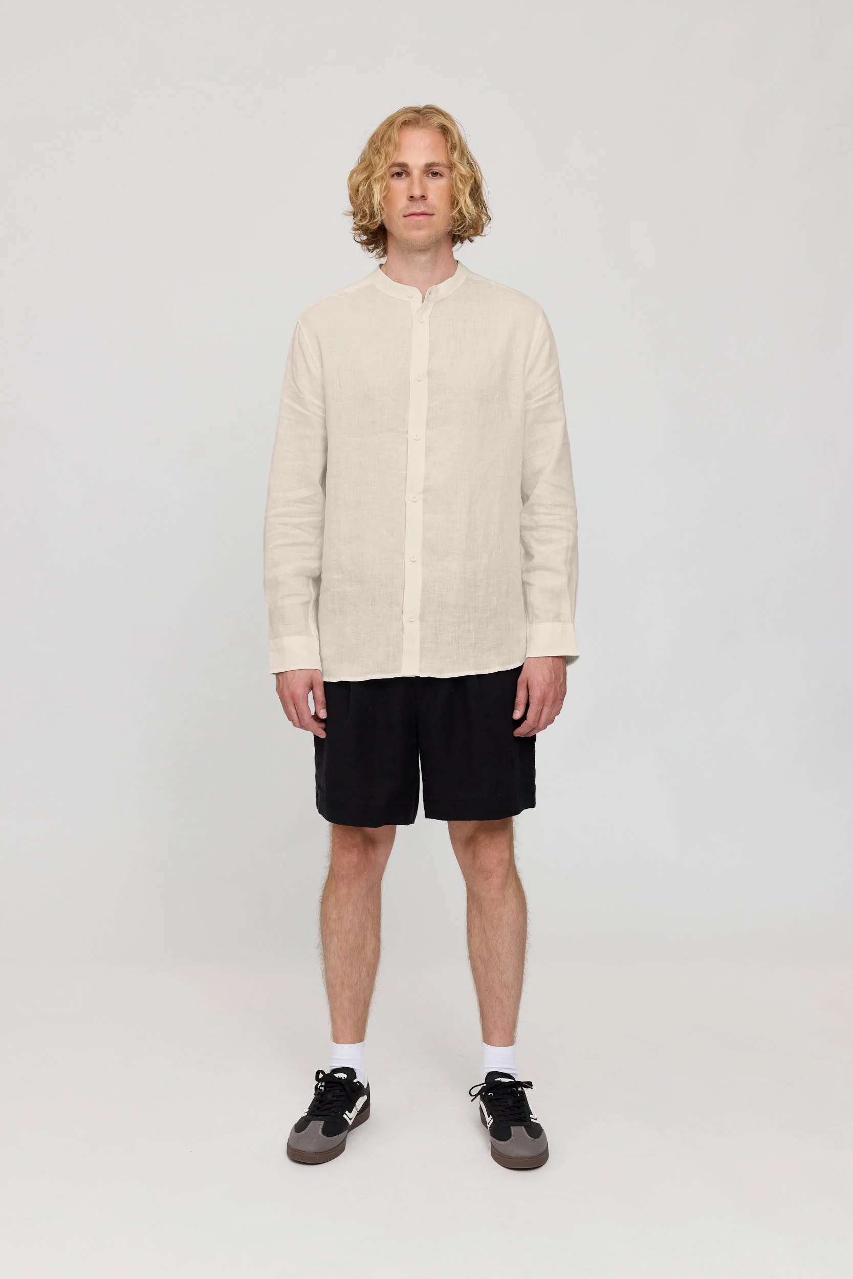 Stand Collar Linen Shirt - Image 22