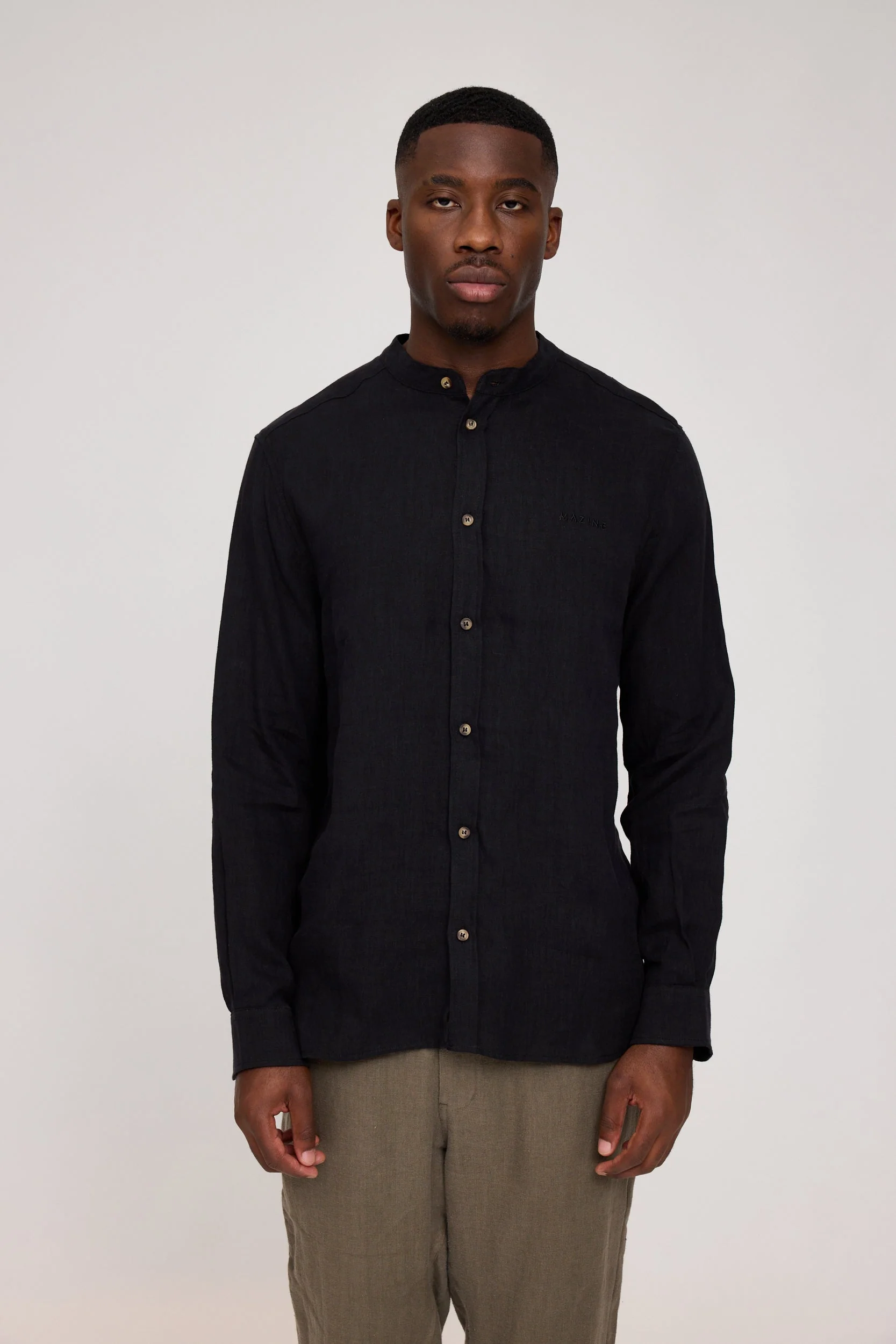 Stand Collar Linen Shirt - Image 25