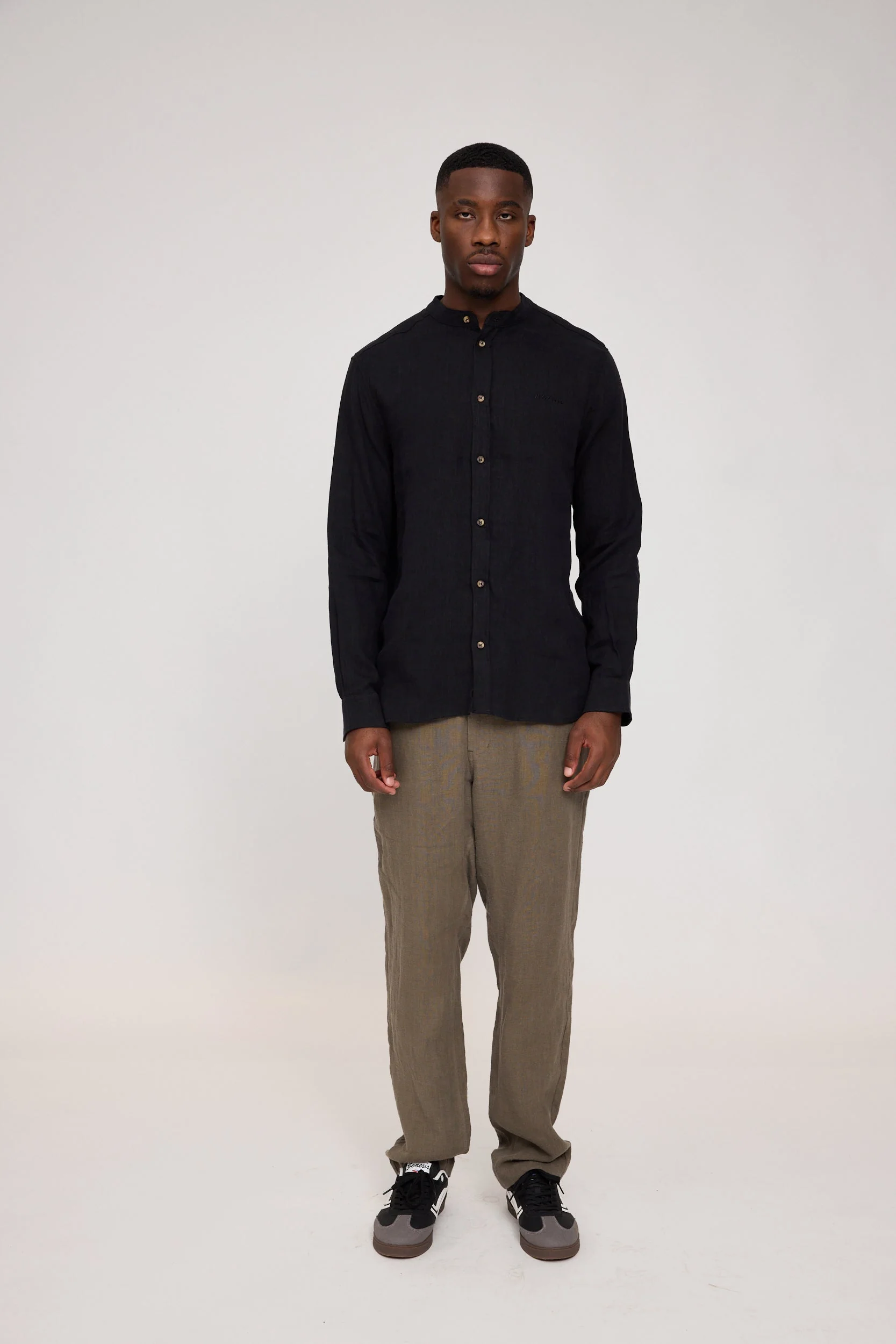 Stand Collar Linen Shirt - Image 28