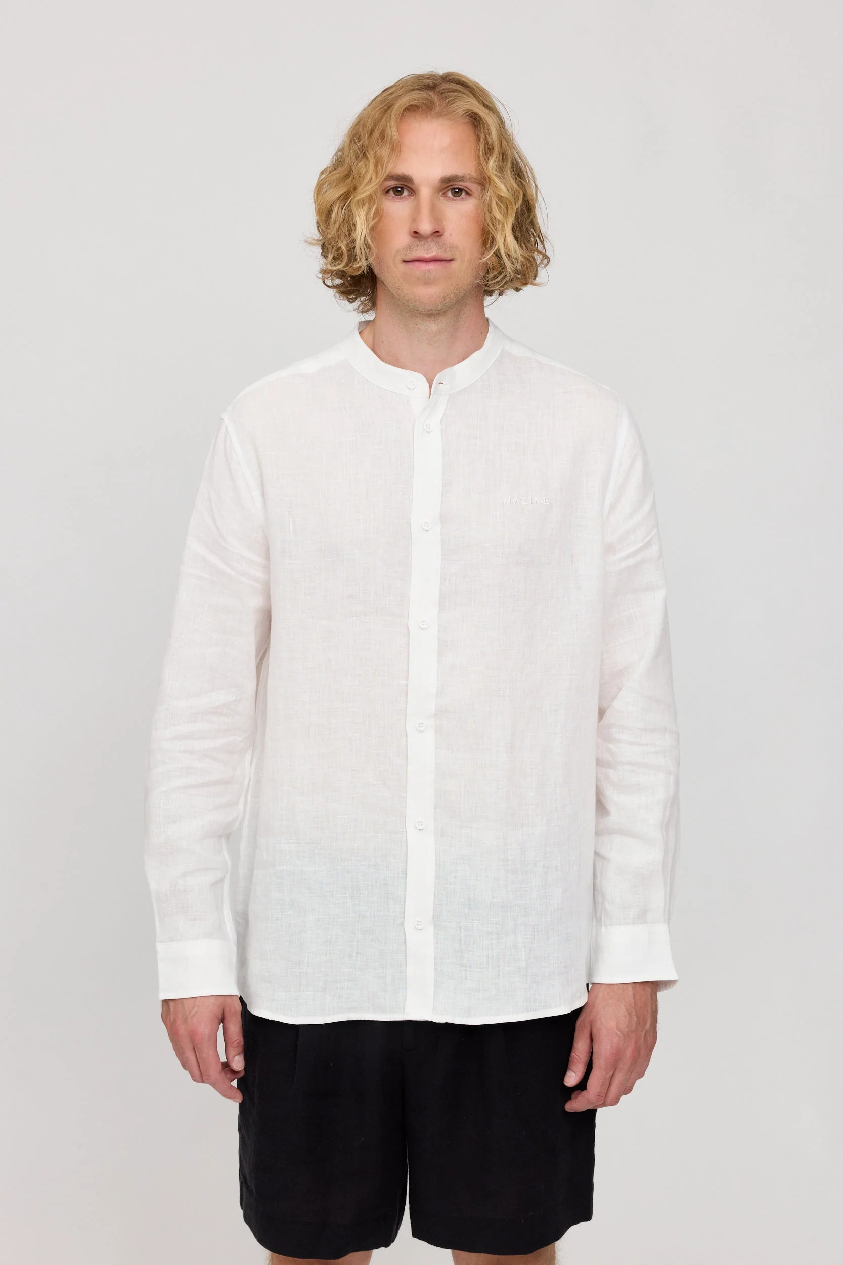Stand Collar Linen Shirt - Image 31