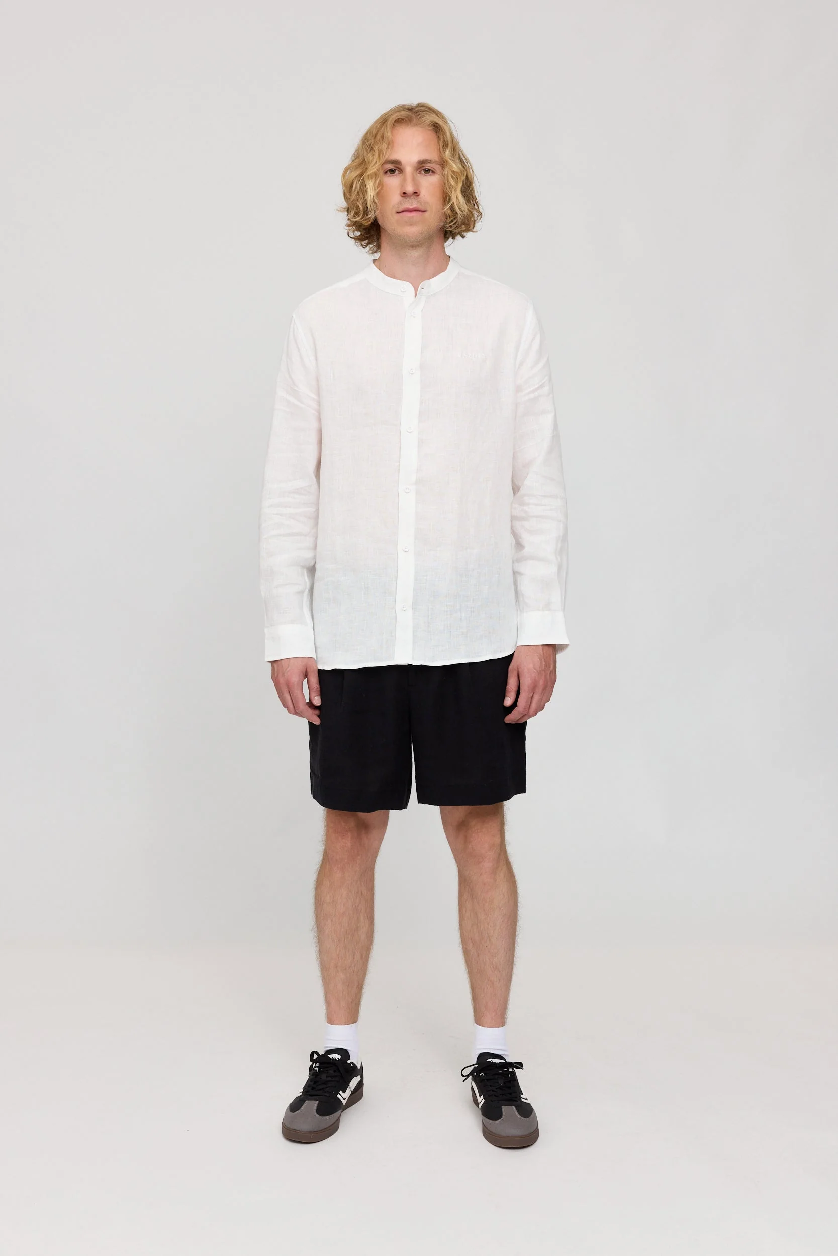 Stand Collar Linen Shirt - Image 34