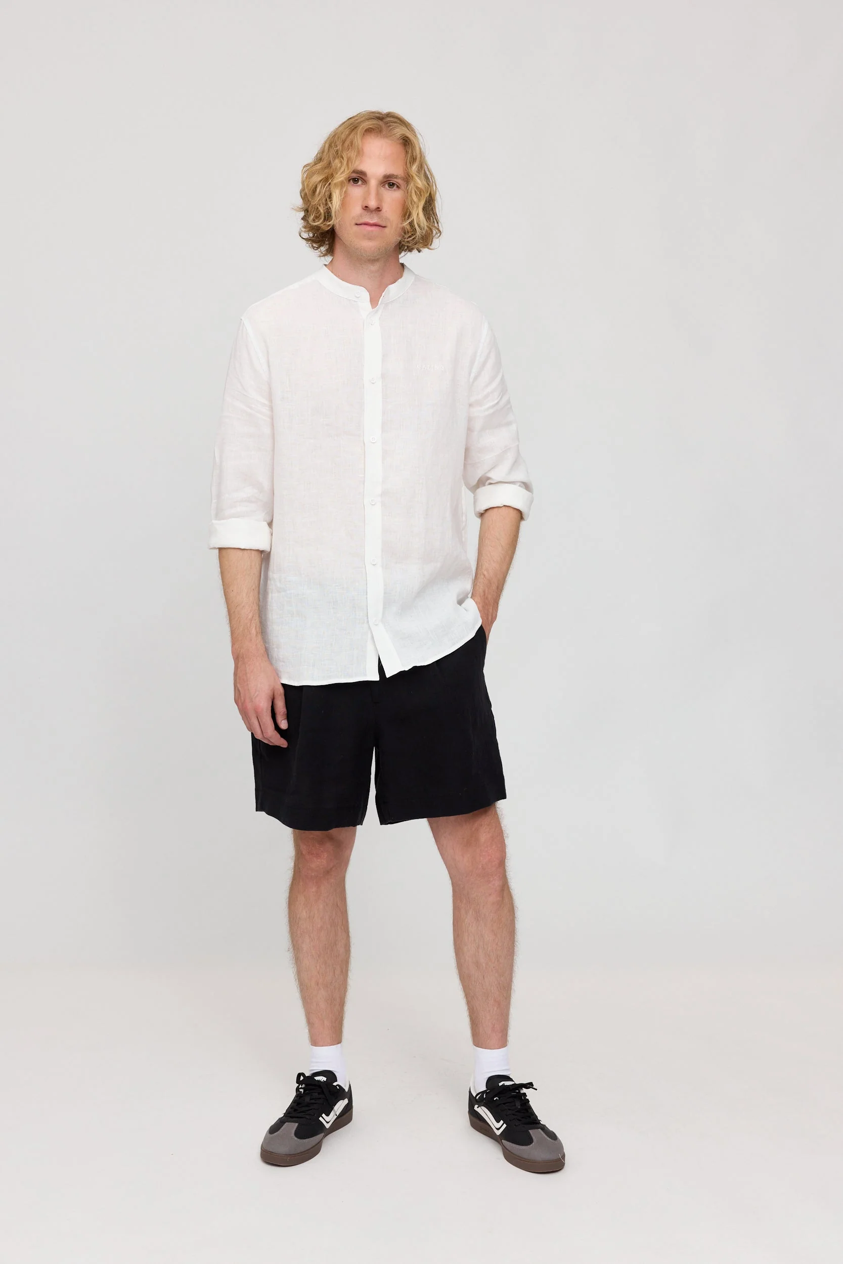 Stand Collar Linen Shirt - Image 35