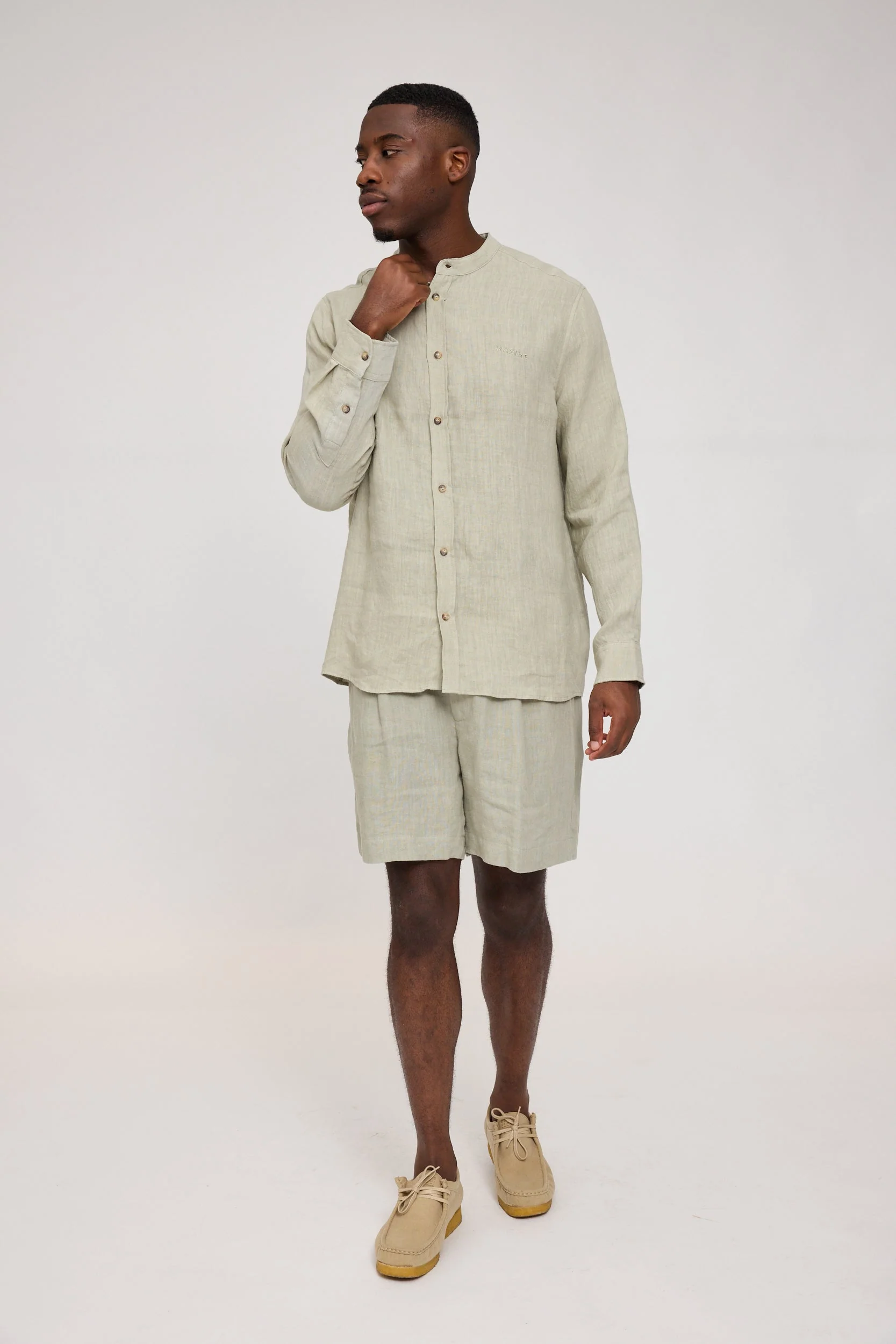 Stand Collar Linen Shirt - Image 5