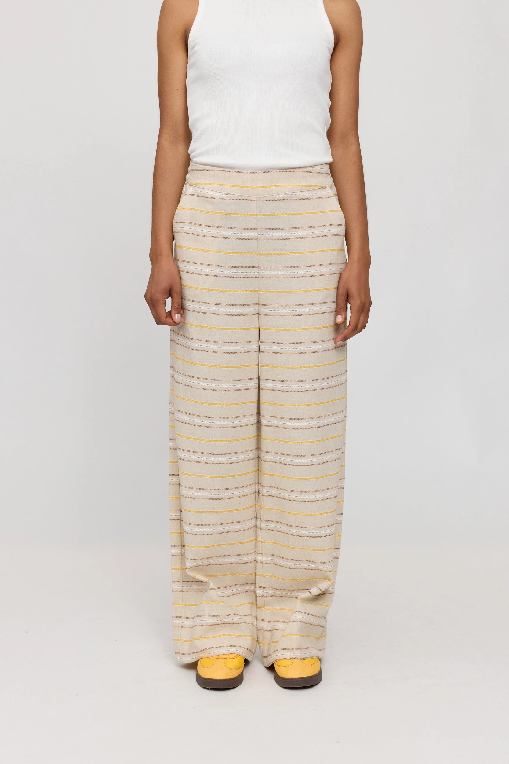 Striped Linen-Mix Pants