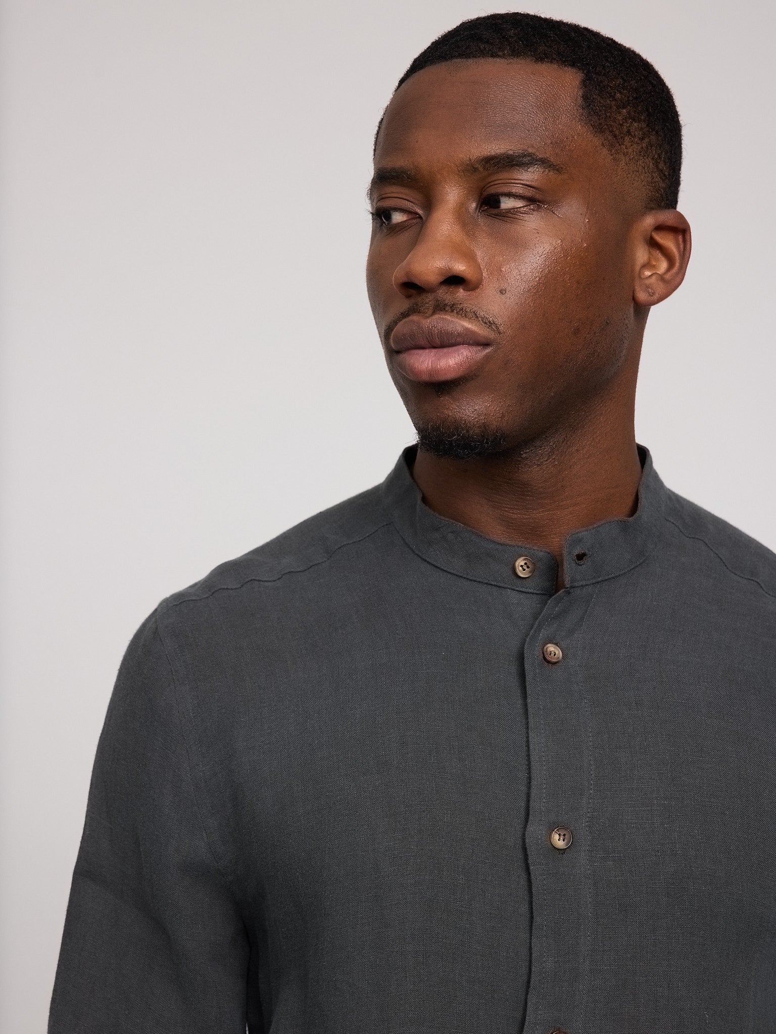 Stand Collar Linen Shirt - Image 11