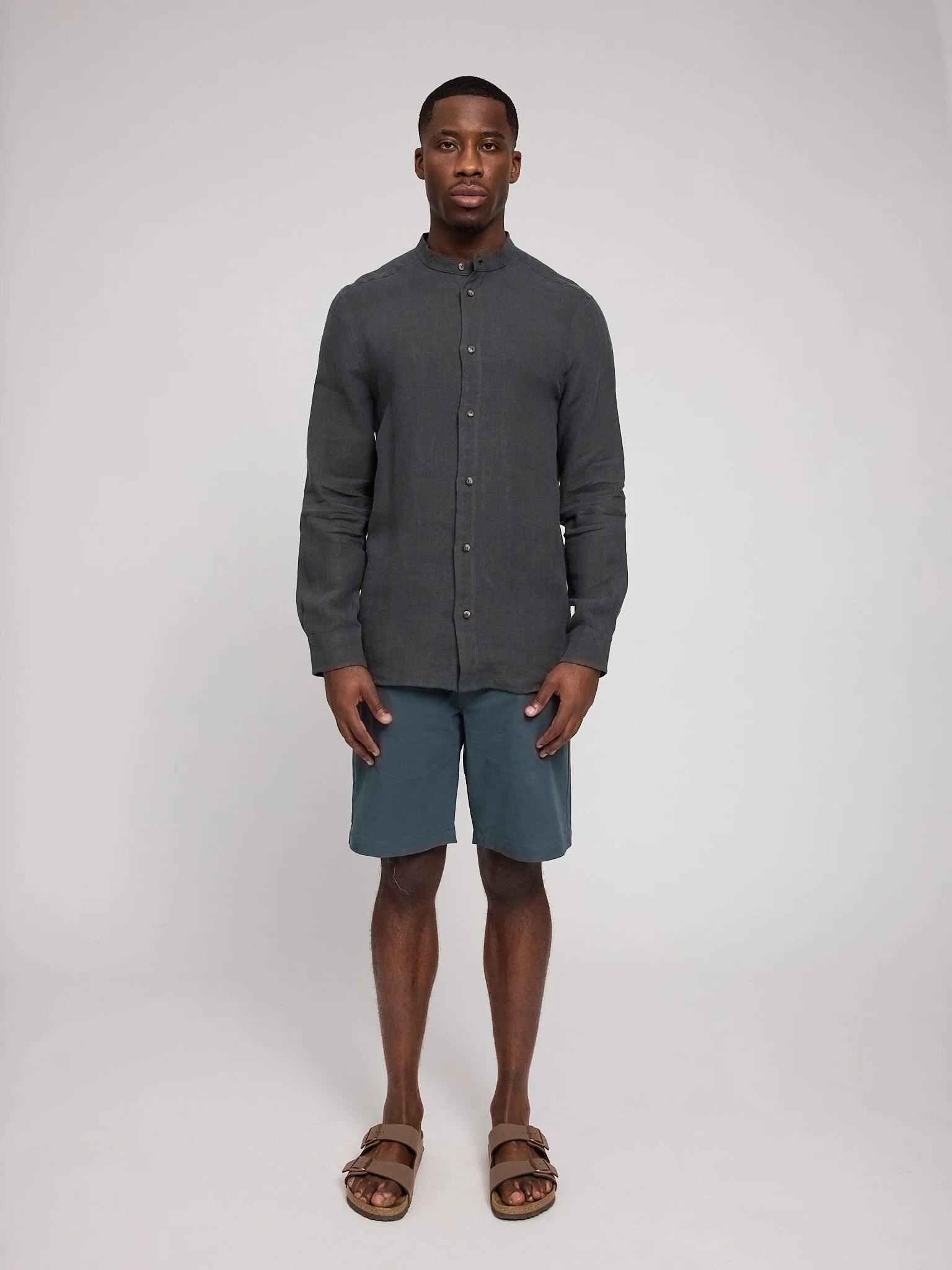 Stand Collar Linen Shirt - Image 13