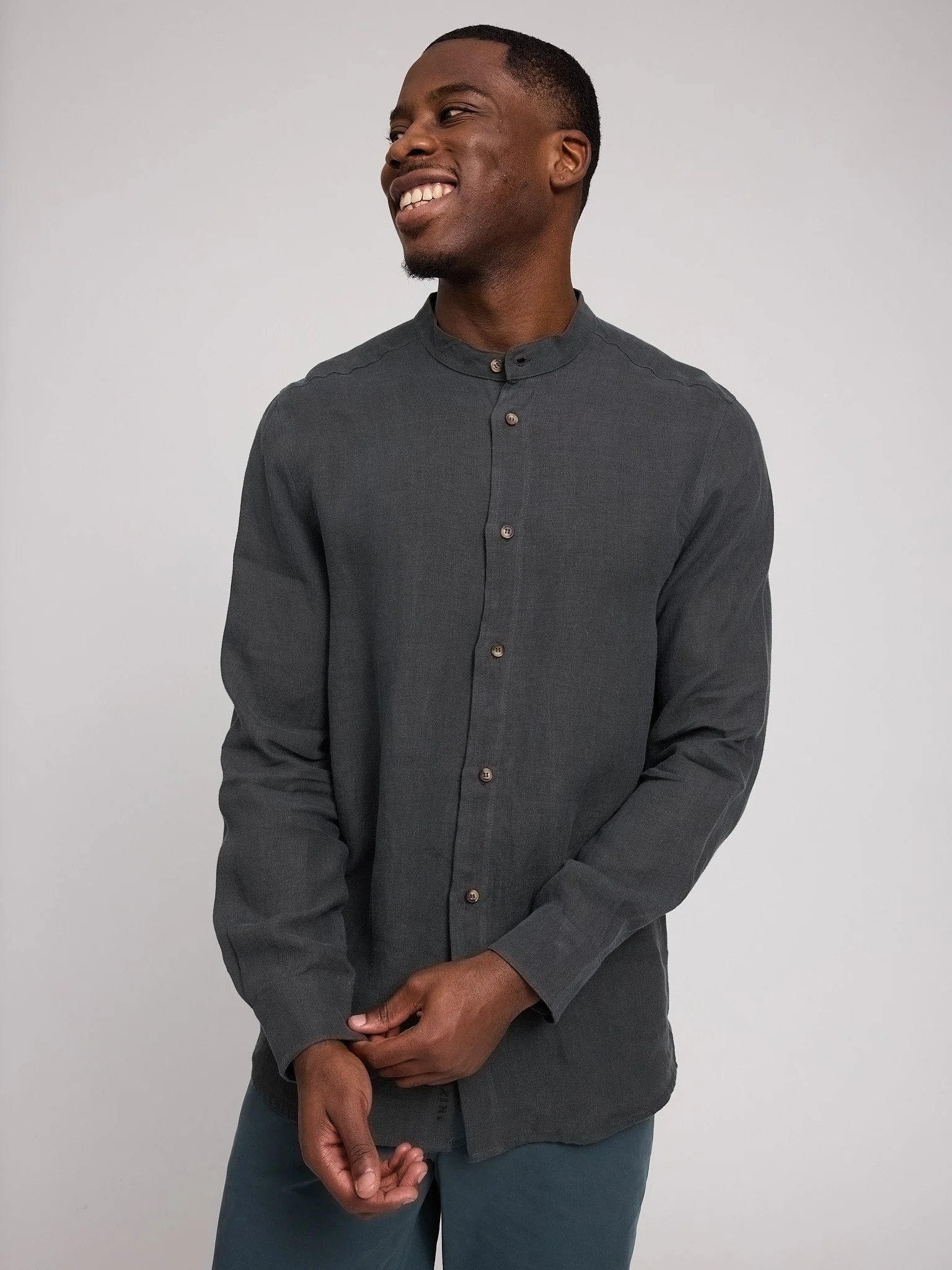 Stand Collar Linen Shirt - Image 14