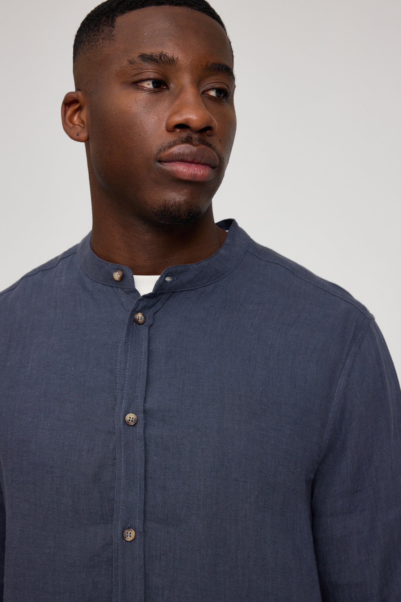 Stand Collar Linen Shirt - Image 18