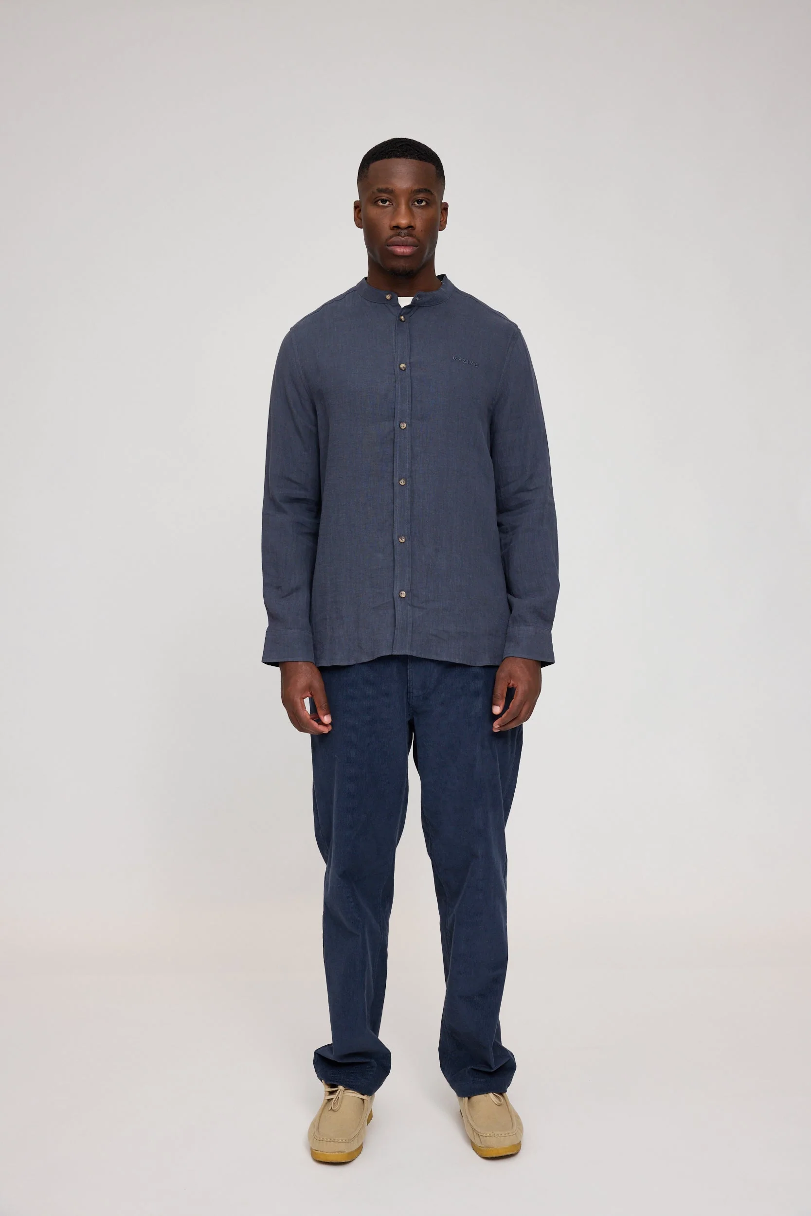 Stand Collar Linen Shirt - Image 19