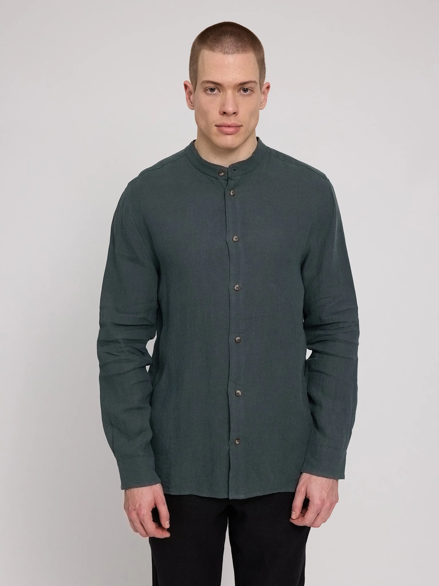 Stand Collar Linen Shirt - Image 22