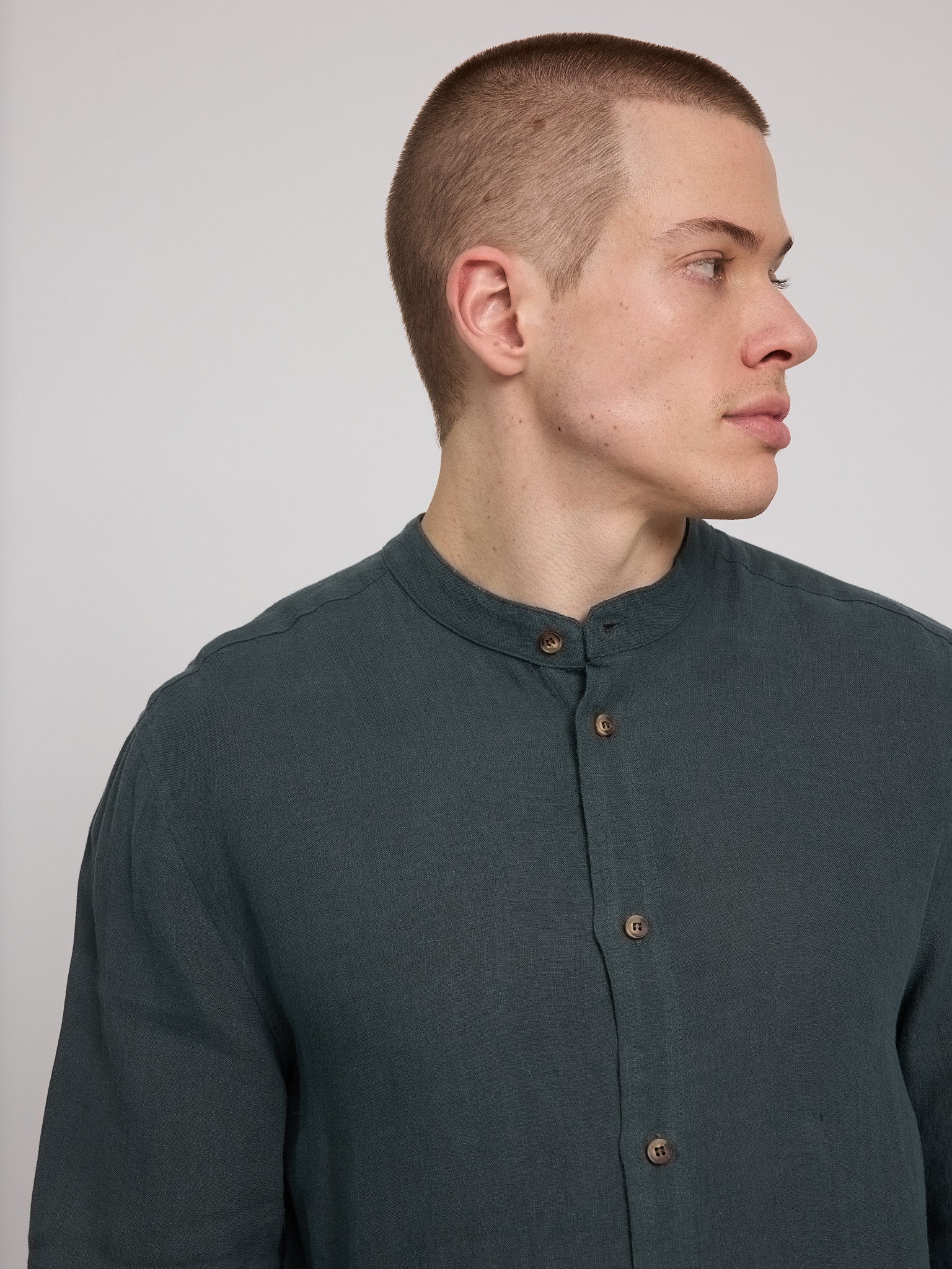 Stand Collar Linen Shirt - Image 24