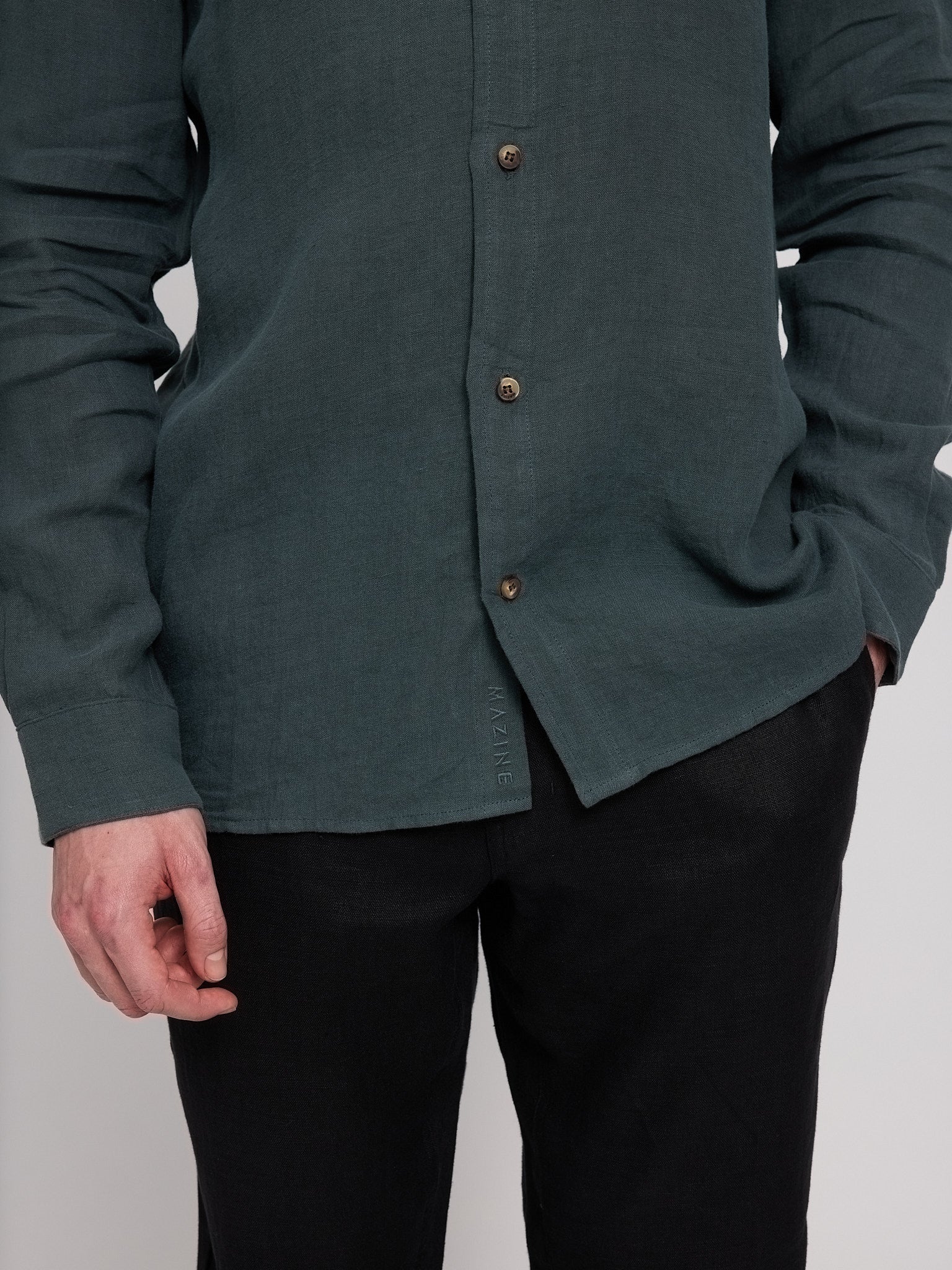 Stand Collar Linen Shirt - Image 25