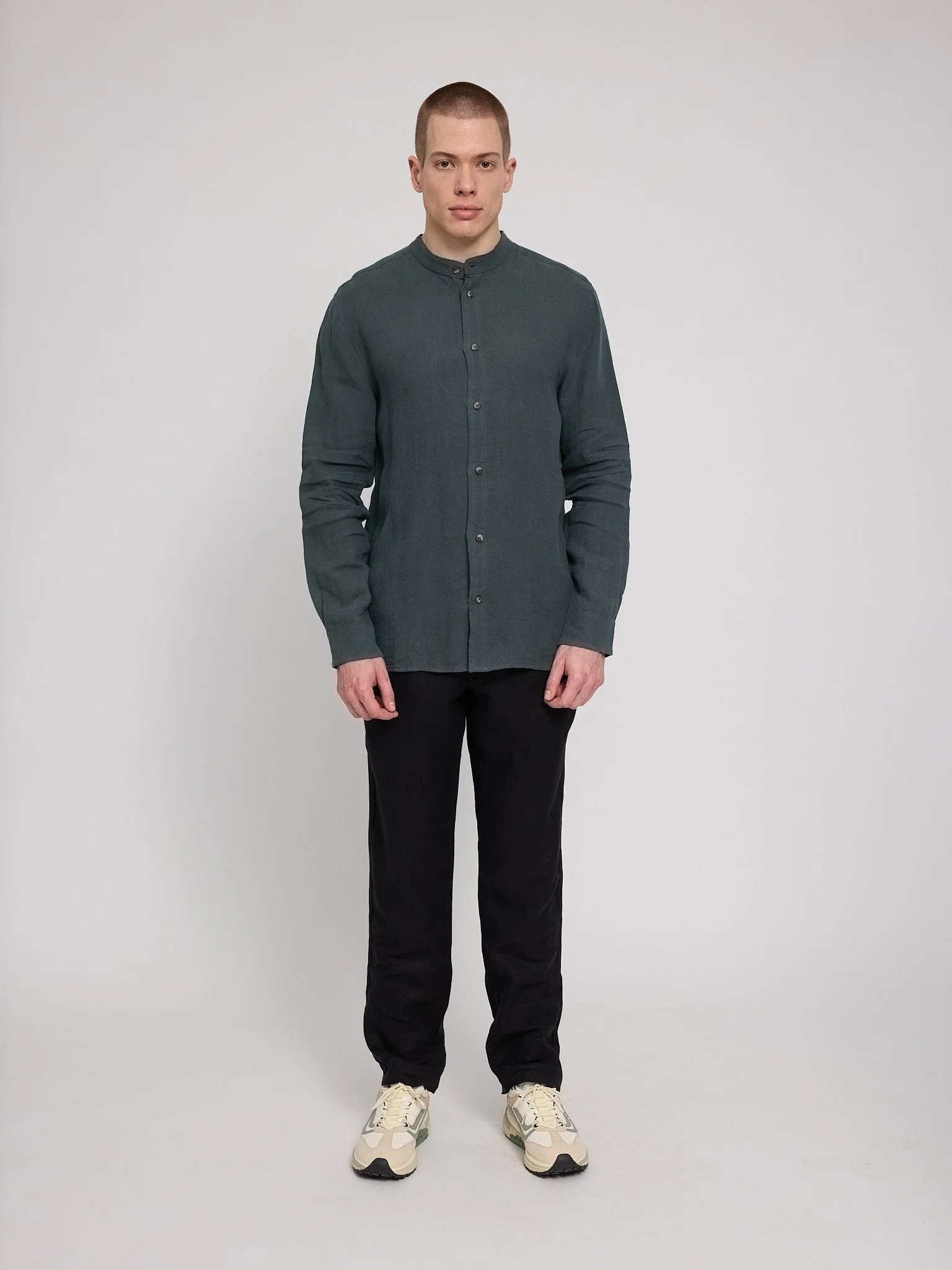 Stand Collar Linen Shirt - Image 26