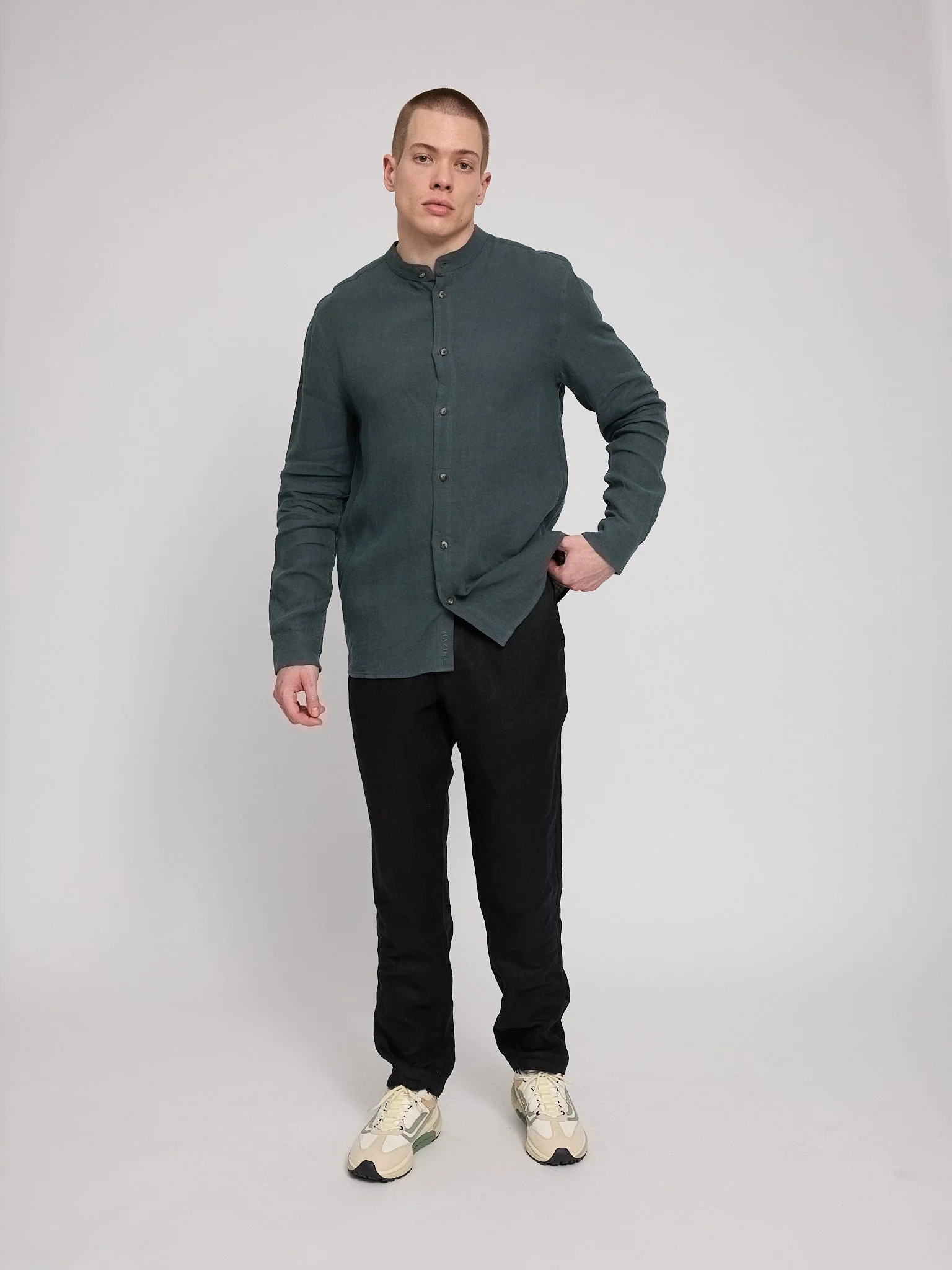 Stand Collar Linen Shirt - Image 27