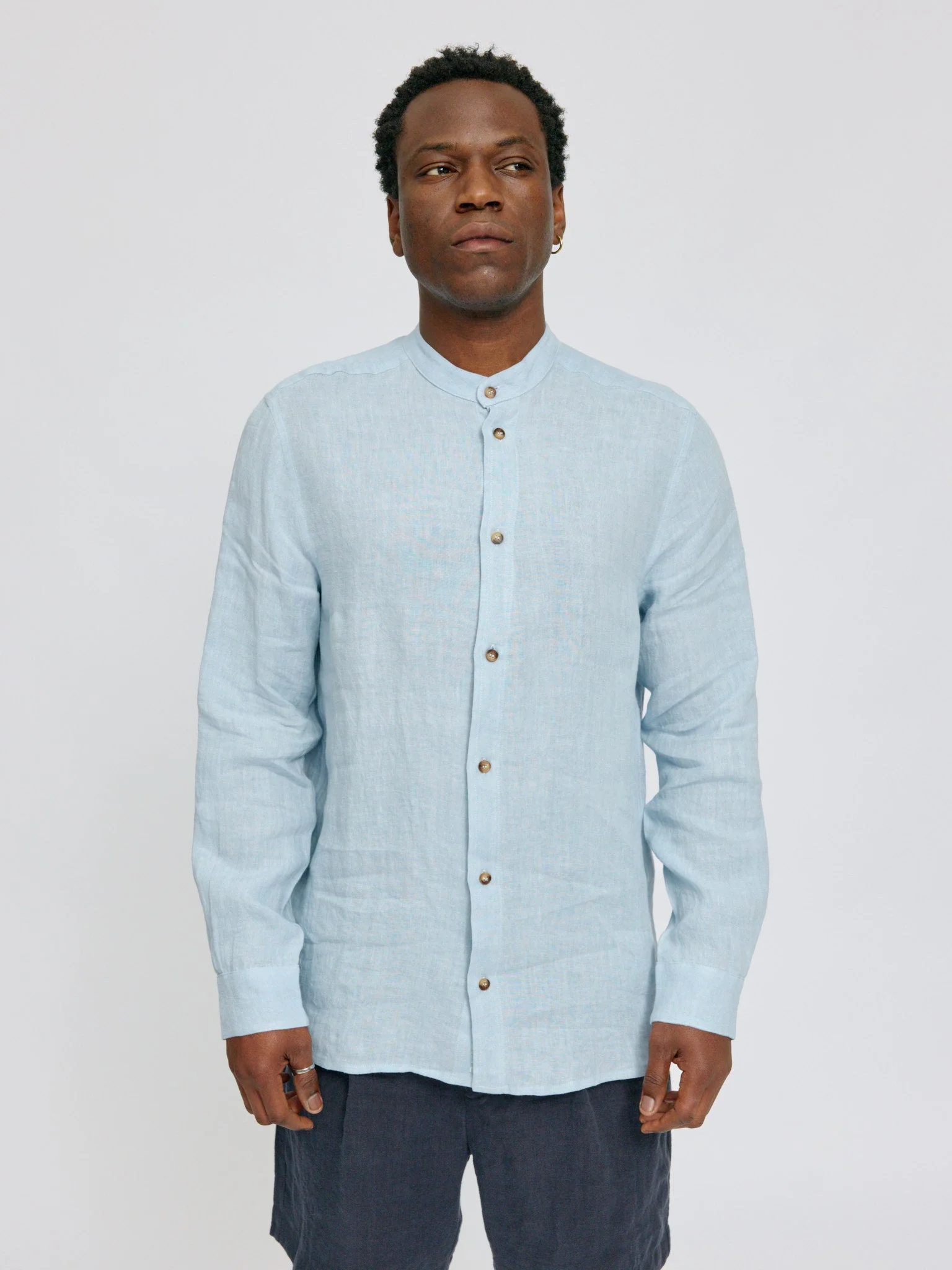 Stand Collar Linen Shirt - Image 29