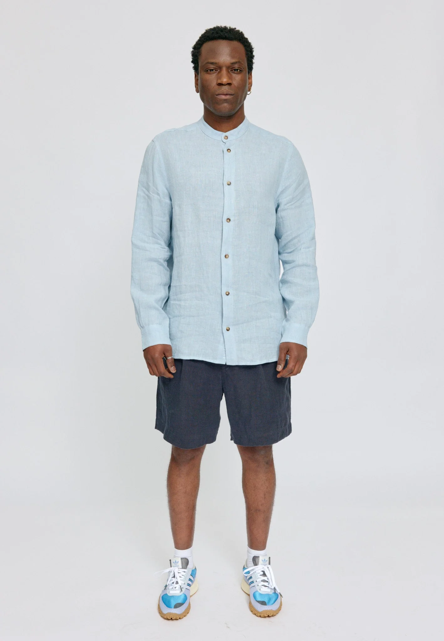 Stand Collar Linen Shirt - Image 32