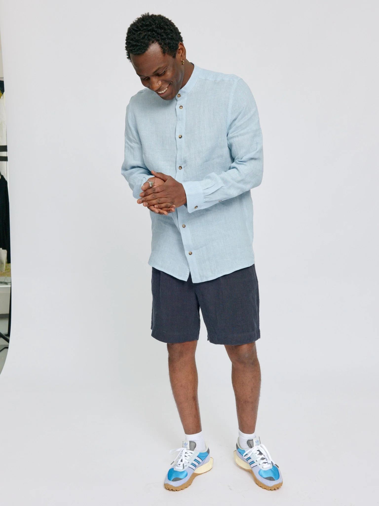 Stand Collar Linen Shirt - Image 33