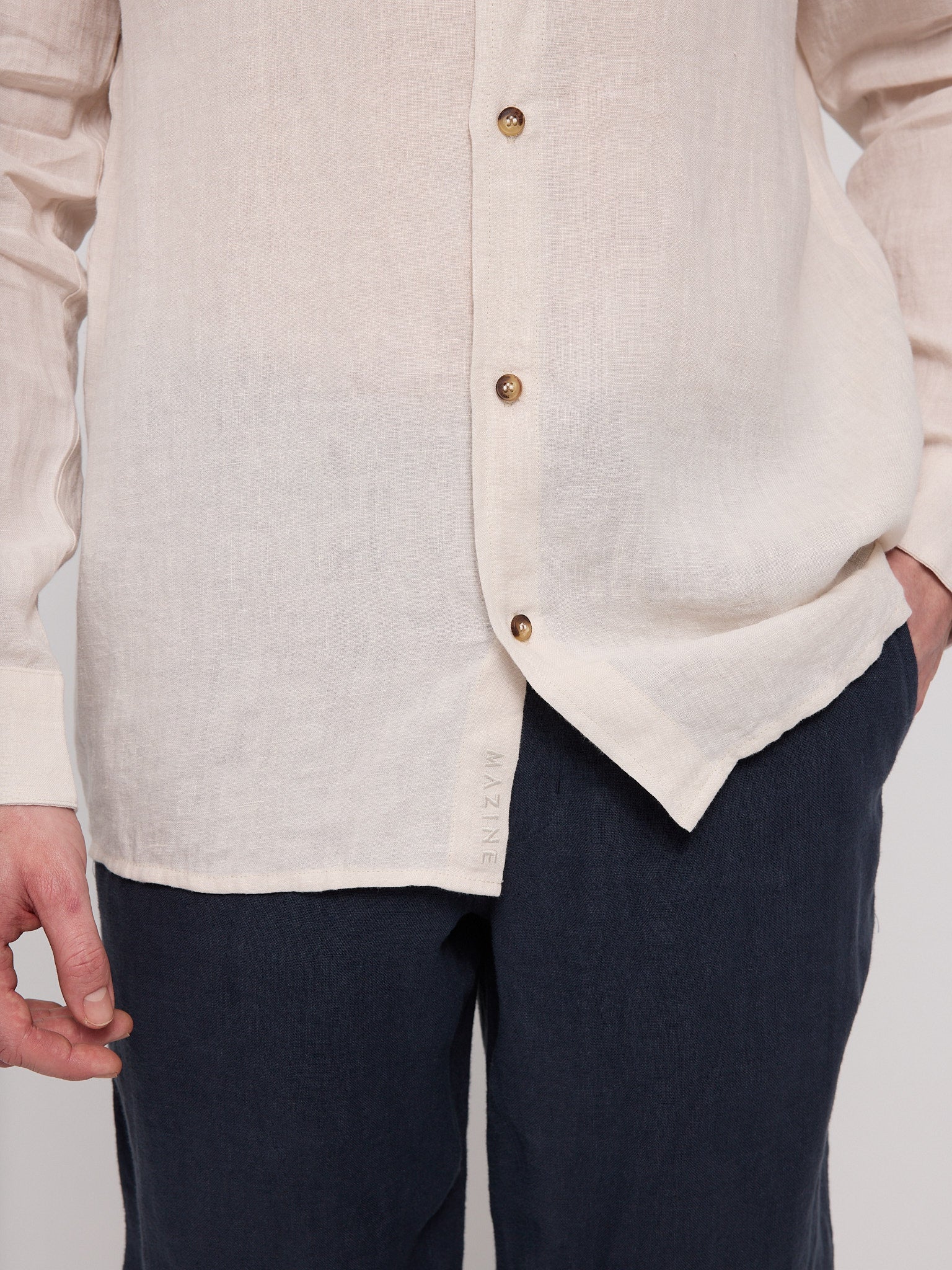 Stand Collar Linen Shirt - Image 4