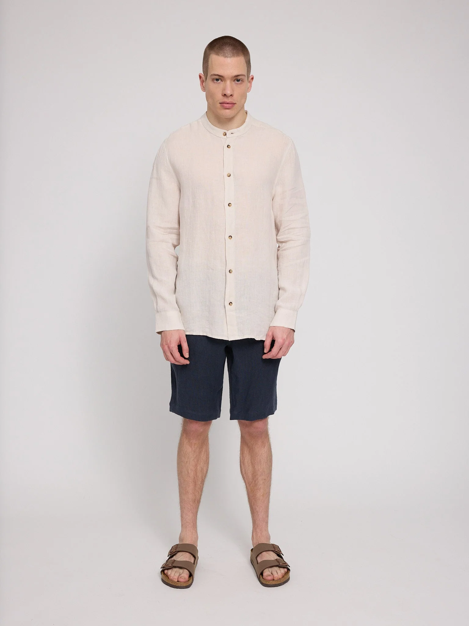 Stand Collar Linen Shirt - Image 6