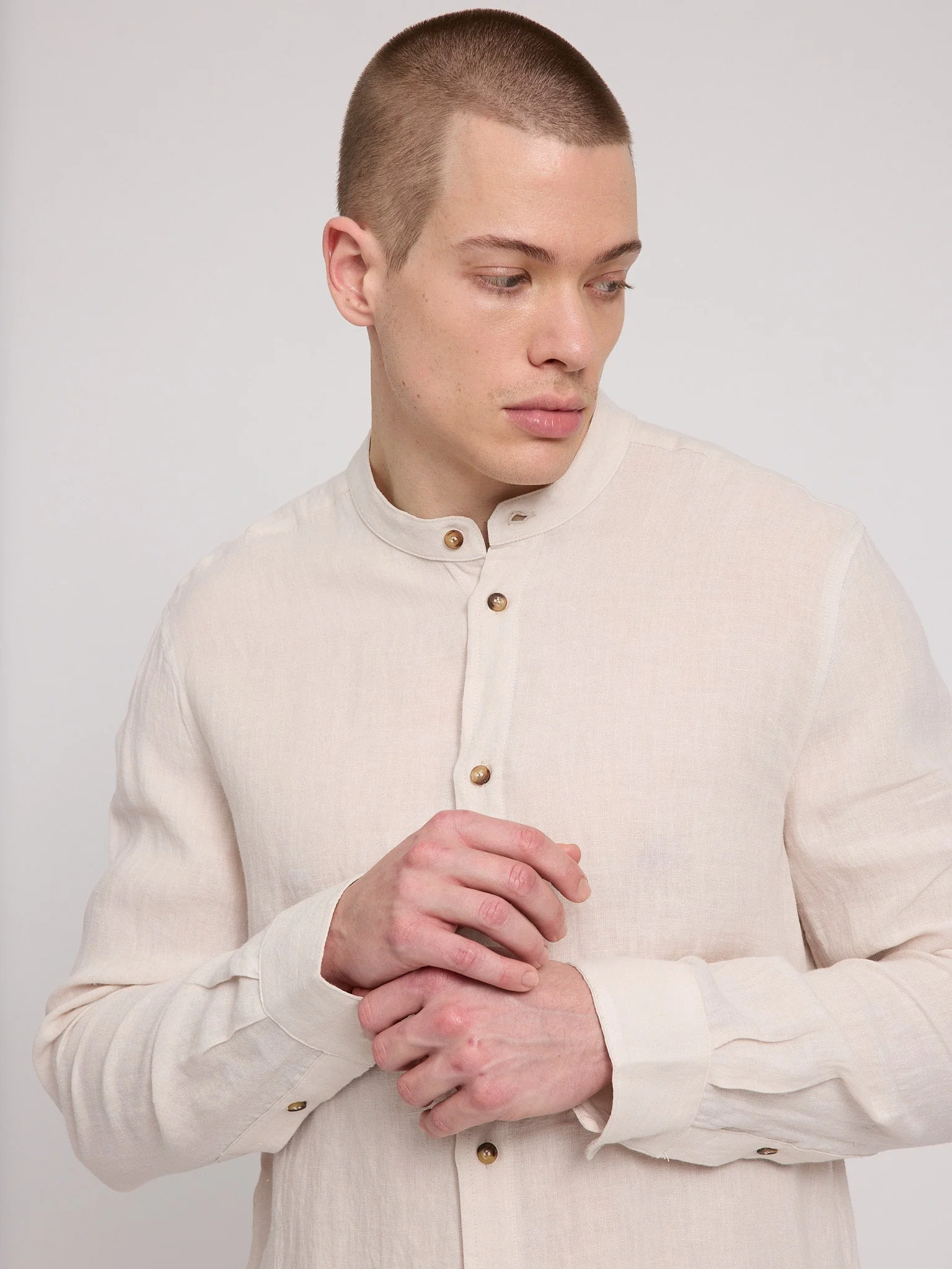 Stand Collar Linen Shirt - Image 7