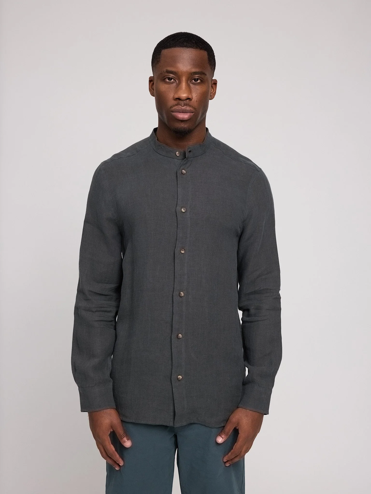 Stand Collar Linen Shirt - Image 9