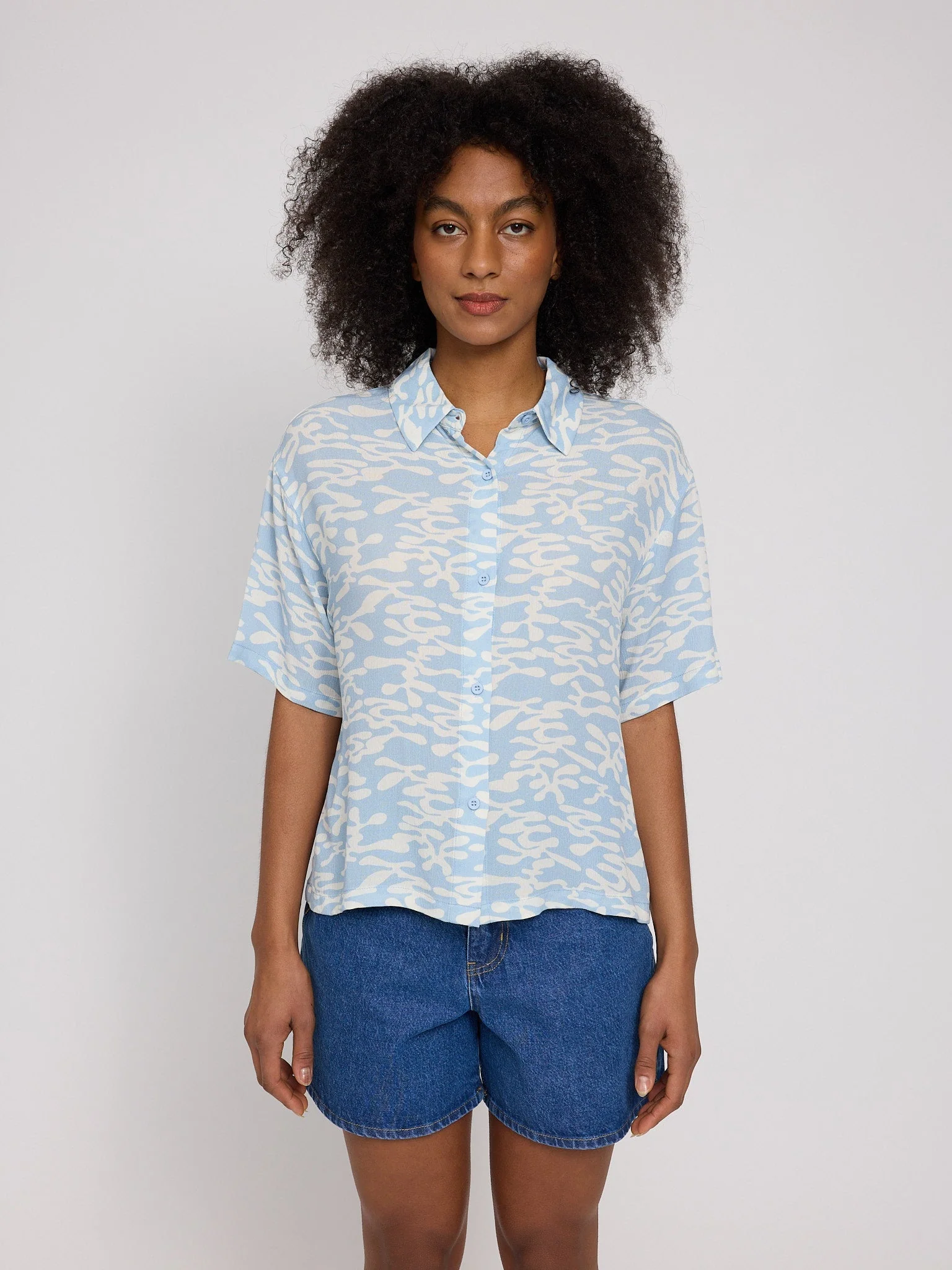 Printed Short Sleeve Crinkle Shirt
